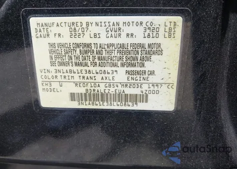 2008 Nissan Sentra 2.0S from USA, damaged, VIN 3N1AB61E38L608639
